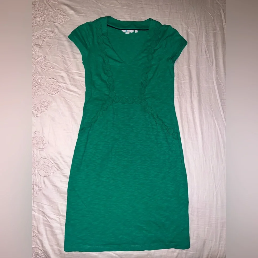 Boden Saskia Rich Emerald Green Jersey Trim Dress Size 4R
